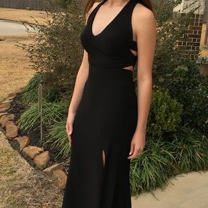 Black Backless Sheath Dress with Cut Out V-neck